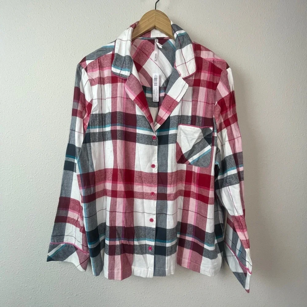 Soma‎ Flannel Pajama Set Womens XXL Red Pink Plaid NWT Metallic Fireside PJ